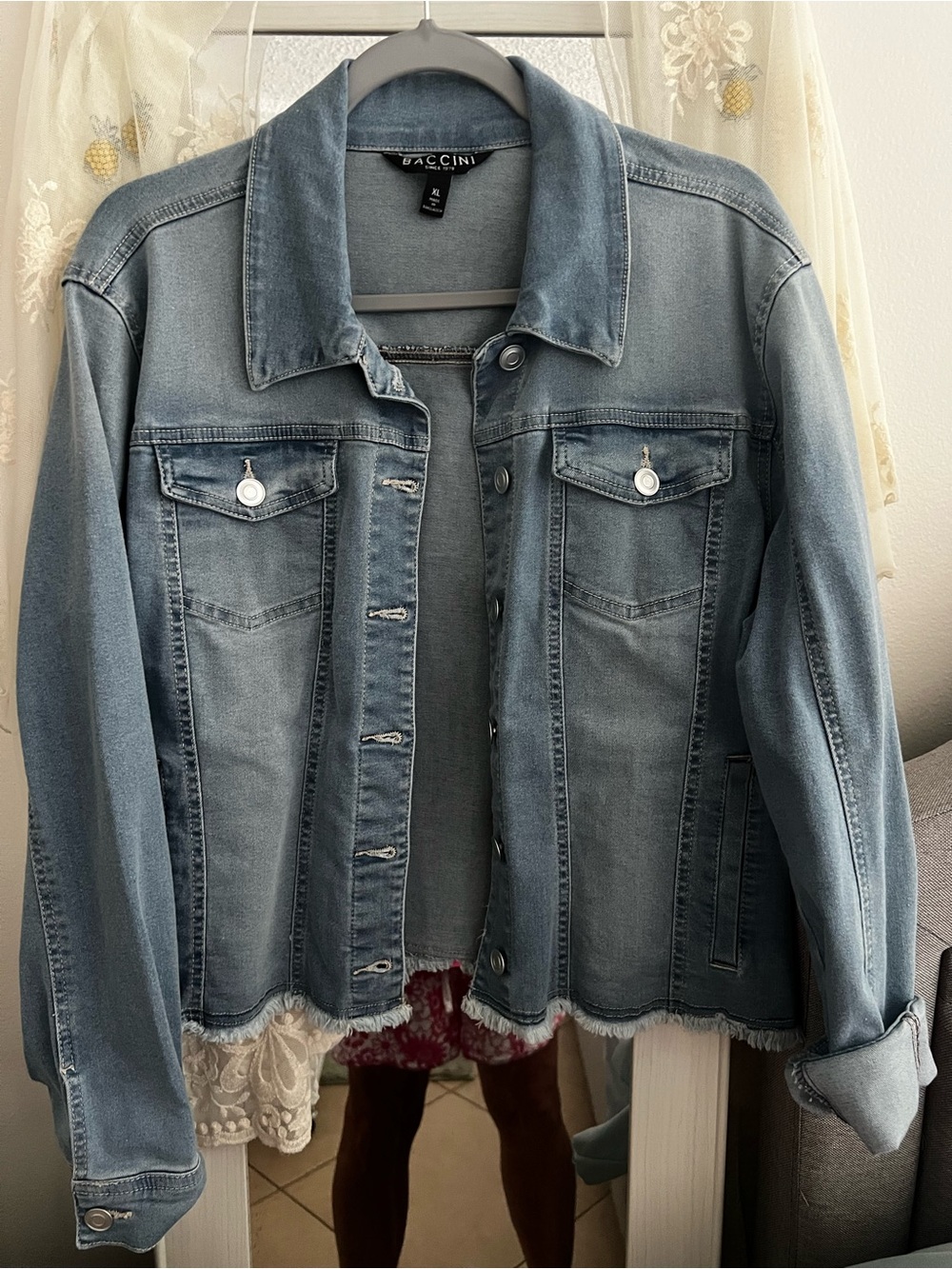 Baccini Faded Blue Denim Jacket with Raw Hem